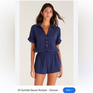 Z Supply Navy Button-Front Gauze Top